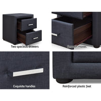 Fabric Bedside Table - Charcoal