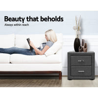 Fabric Bedside Table - Grey
