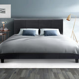 Double - Bed Frame 4 Panel Fabric Headboard in Charcoal or Light Grey