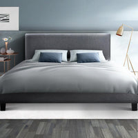 Double - Bed Frame 4 Panel Fabric Headboard in Charcoal or Light Grey