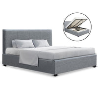 Artiss Queen Size Fabric and Wood Bed Frame Headborad - Grey