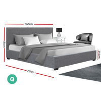 Queen - Gas Lift Bed Frame With Fabric Panel Headboard