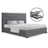 Artiss King Size Gas Lift Bed Frame Base With Storage Mattress Grey Fabric VILA