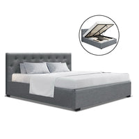 Artiss Double Full Size Gas Lift Bed Frame Base Mattress Platform Fabric Wooden Grey WARE