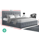 Queen - Gas Lift Bed Frame in Light Grey