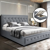 Queen - Luxury Gas Lift Bed Frame Grey Fabric