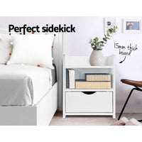 Bedside Table Air Gap Handle and 1 Drawer - White