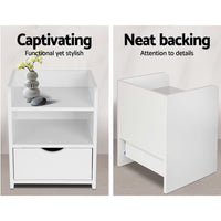 Bedside Table Air Gap Handle and 1 Drawer - White