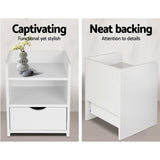 Bedside Table Air Gap Handle and 1 Drawer - White