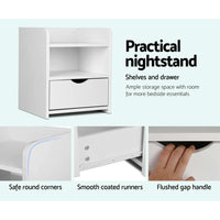Bedside Table Air Gap Handle and 1 Drawer - White