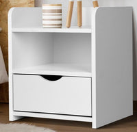 Bedside Table Air Gap Handle and 1 Drawer - White