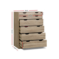 Tallboy With 6 Drawers Air Gap Handles - Natural or White