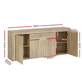 Buffet Sideboard  Storage Cabinet 4 Doors 180cm Wide - Wood Grain