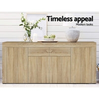 Buffet Sideboard  Storage Cabinet 4 Doors 180cm Wide - Wood Grain