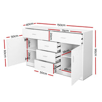 Buffet Sideboard Cabinet 5 Drawers 2 Cupboards - High Gloss White