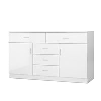 Buffet Sideboard Cabinet 5 Drawers 2 Cupboards - High Gloss White