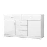 Buffet Sideboard Cabinet 5 Drawers 2 Cupboards - High Gloss White