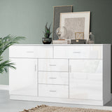 Buffet Sideboard Cabinet 5 Drawers 2 Cupboards - High Gloss White