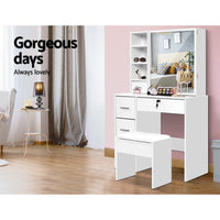 Dressing Table With Stool, Mirror, and Lockable Drawer 80cm