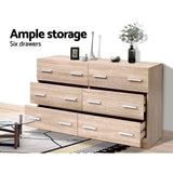 Chest of 6 Drawers Lowboy - Natural or White