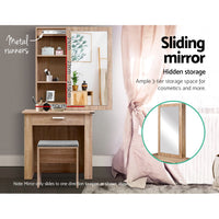 Dressing Table With Mirror, Stool, and Hidden Jewellery Storage - Natural