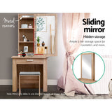 Dressing Table With Mirror, Stool, and Hidden Jewellery Storage - Natural