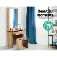 Dressing Table With Mirror, Stool, and Hidden Jewellery Storage - Natural