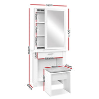 Dressing Table With Mirror, Stool, and Hidden Jewellery Storage - White