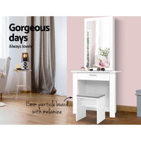 Dressing Table With Mirror, Stool, and Hidden Jewellery Storage - White