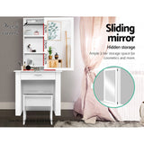 Dressing Table With Mirror, Stool, and Hidden Jewellery Storage - White