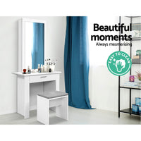 Dressing Table With Mirror, Stool, and Hidden Jewellery Storage - White