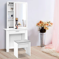 Dressing Table With Mirror, Stool, and Hidden Jewellery Storage - White