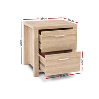 Bedside Table With 2 Drawers - Oak