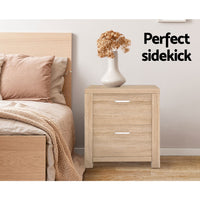 Bedside Table With 2 Drawers - Oak