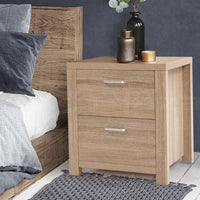 Bedside Table With 2 Drawers - Oak