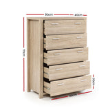 Tallboy Chest of 5 Drawers - Oak