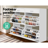 Shoe Storage Cabinet Up To 36 Pairs - White