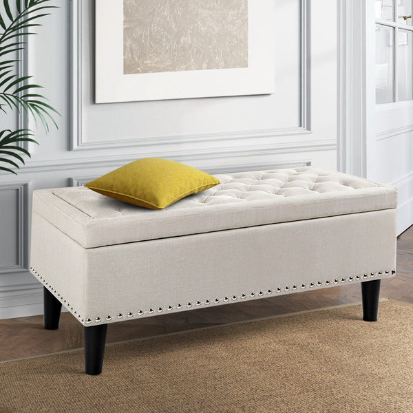 Fabric Storage Ottoman - Taupe or Light Grey