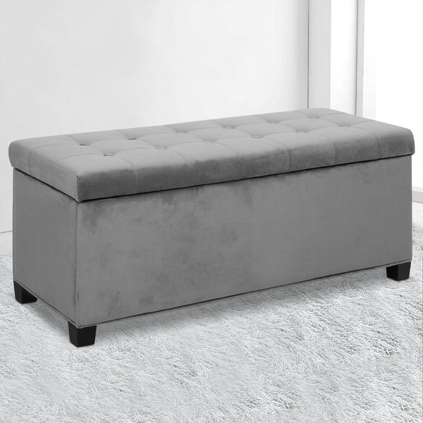 Velvet Storage Ottoman Light Grey