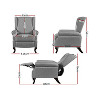 Wingback Recliner Chair Armchair Fabric Grey