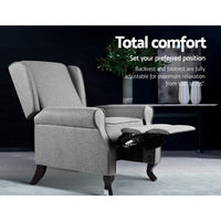 Wingback Recliner Chair Armchair Fabric Grey