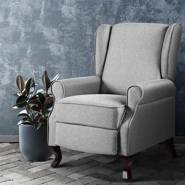 Wingback Recliner Chair Armchair Fabric Grey