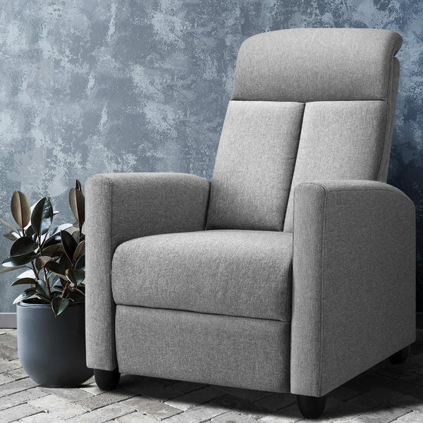 Luxury Recliner Armchair Padded Grey Fabric