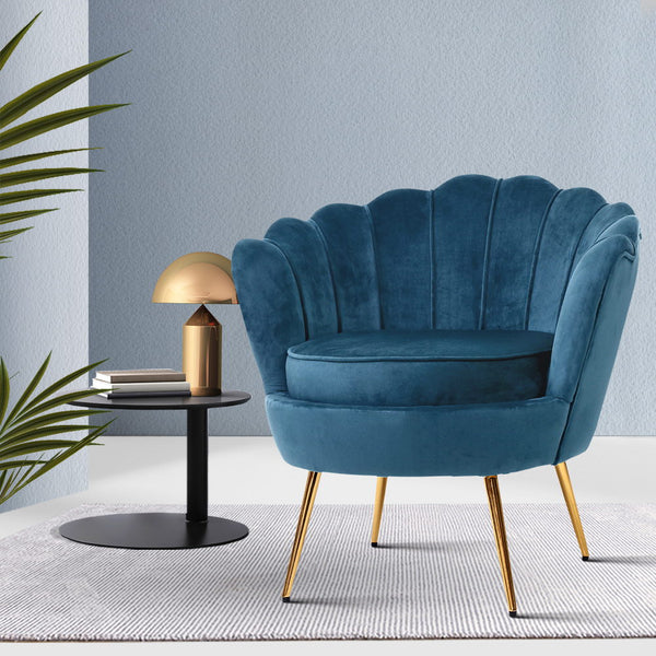 Clamshell Armchair Glamorous Velvet - Blue