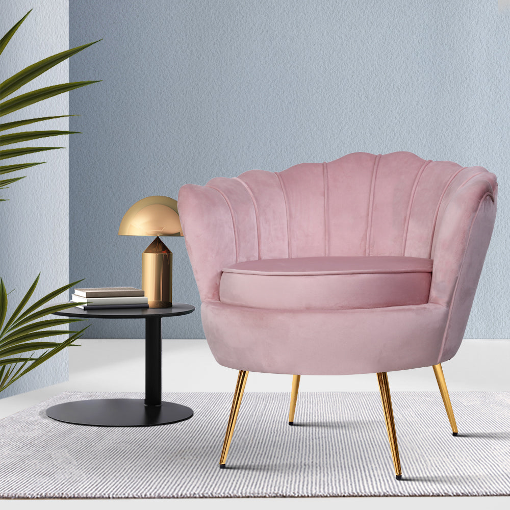 Clamshell Armchair Glamorous Velvet Pink Grey Green