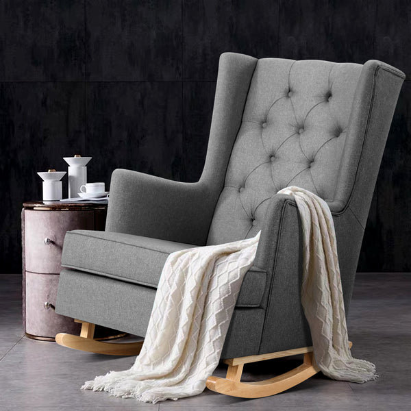 Rocking Armchair Feeding Chair Linen Fabric - Grey / Charcoal / Beige