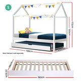 Kids House Shape Wooden Bed Frame With Trundle - Single Size