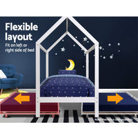 Kids House Shape Wooden Bed Frame With Trundle - Single Size